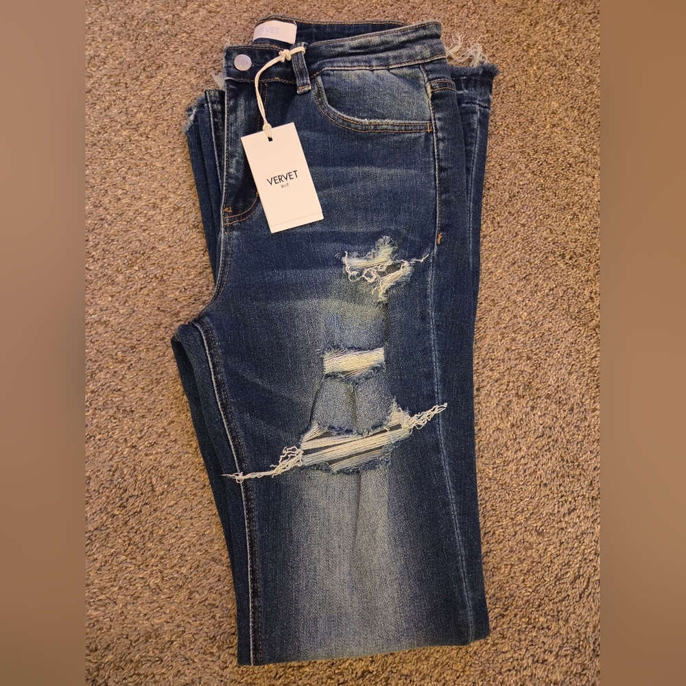 Women's Distressed Vervet Blue Jeans